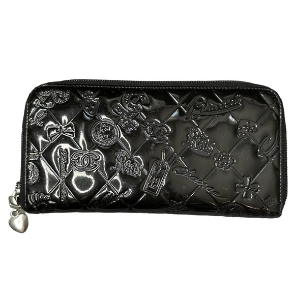 Authentic CHANEL Precious Symbols Black Patent Quilted Leather Zippy Wallet - Picture 3 of 16